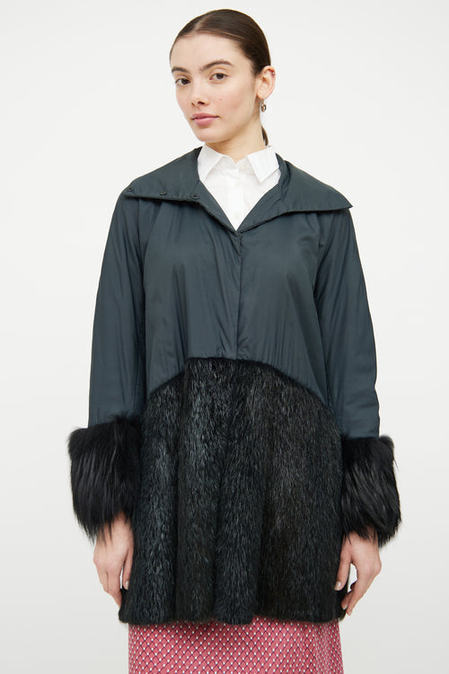 Marni Green 
Black Fur Trim Coat