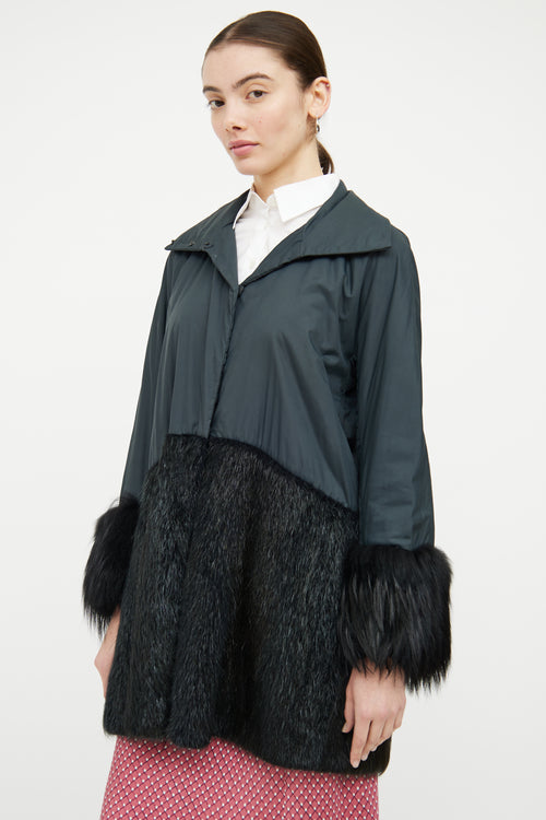 Marni Green 
Black Fur Trim Coat