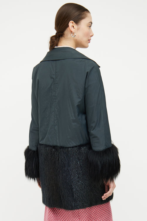 Marni Green 
Black Fur Trim Coat