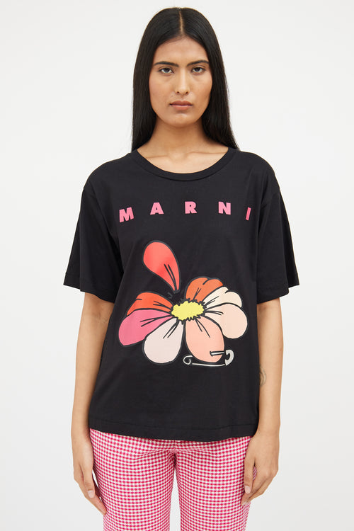 Marni Black 
Pink Floral Graphic Top