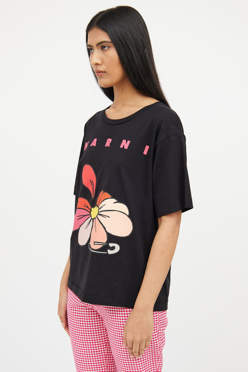 Marni Black 
Pink Floral Graphic Top