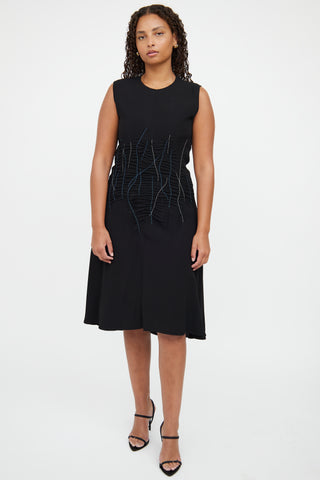 Marni Black 
Blue Ruched Sleeveless Dress