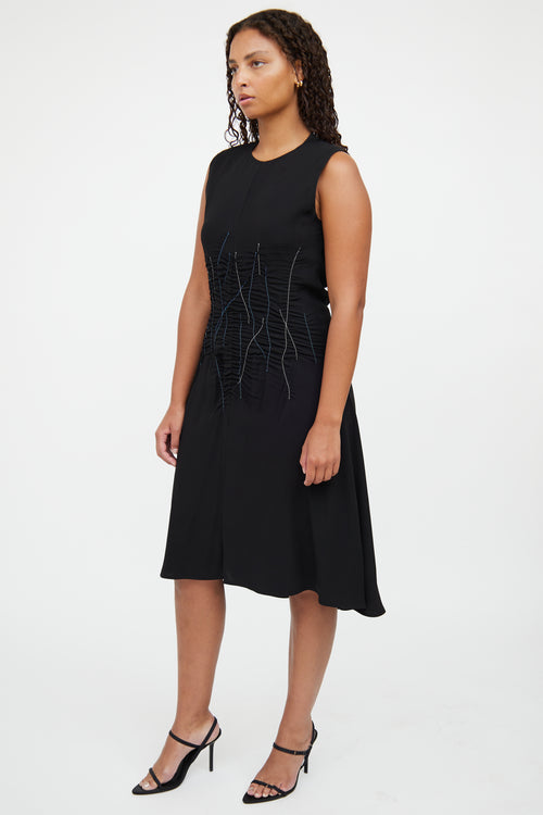 Marni Black 
Blue Ruched Sleeveless Dress