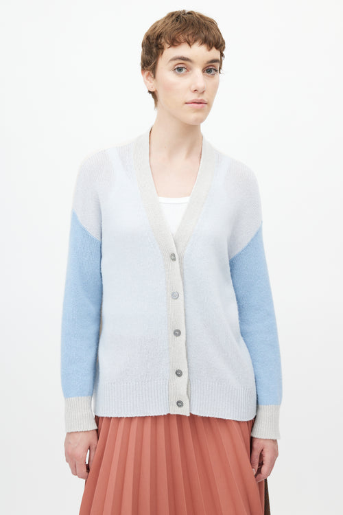 Marni Blue 
Grey Cashmere Colourblock Cardigan