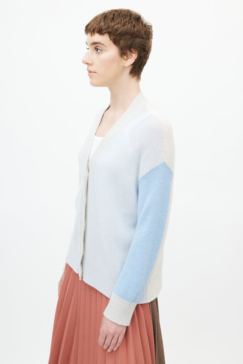 Marni Blue 
Grey Cashmere Colourblock Cardigan