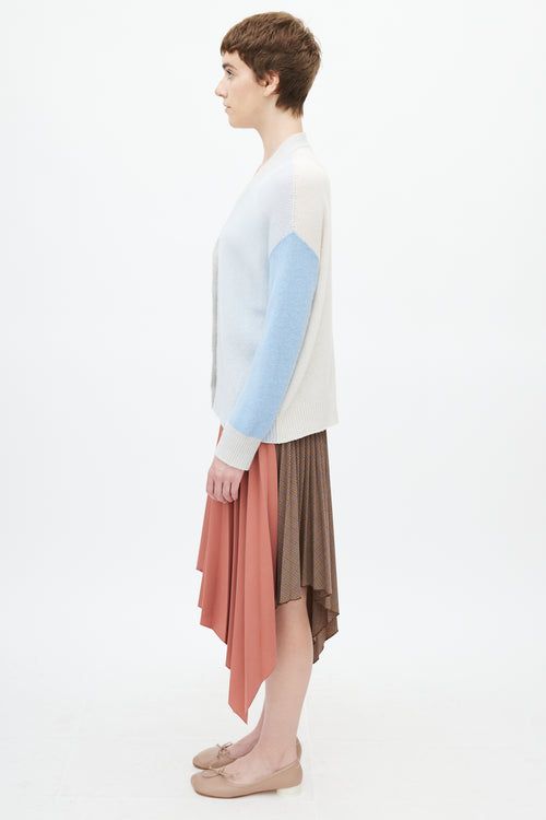 Marni Blue 
Grey Cashmere Colourblock Cardigan