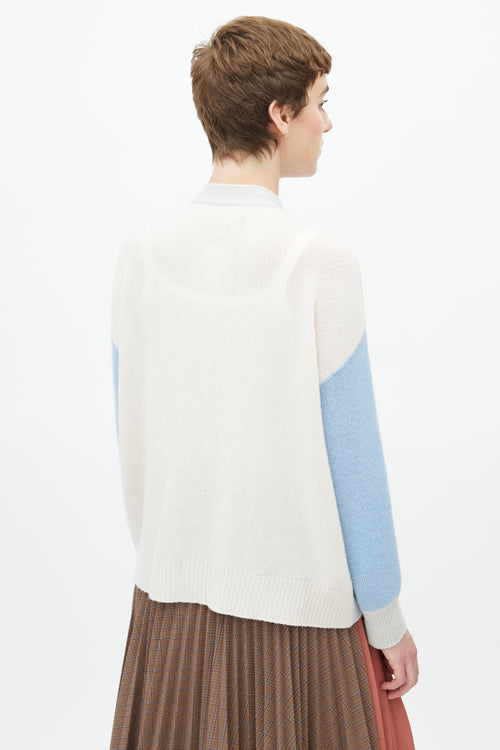 Marni Blue 
Grey Cashmere Colourblock Cardigan