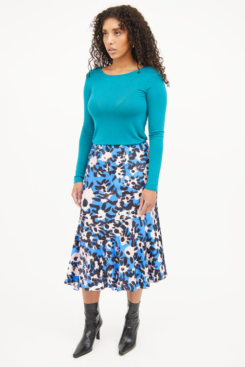 Marni Blue Pink Black Floral Print Skirt