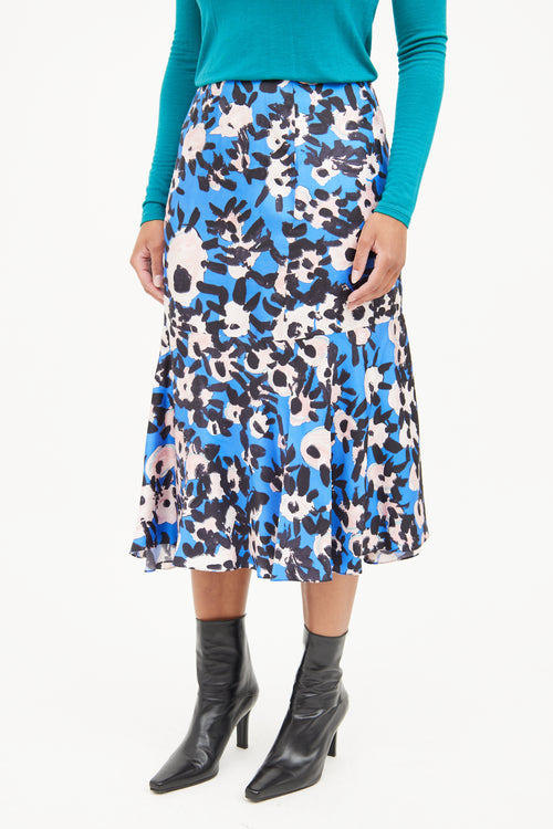 Marni Blue Pink Black Floral Print Skirt