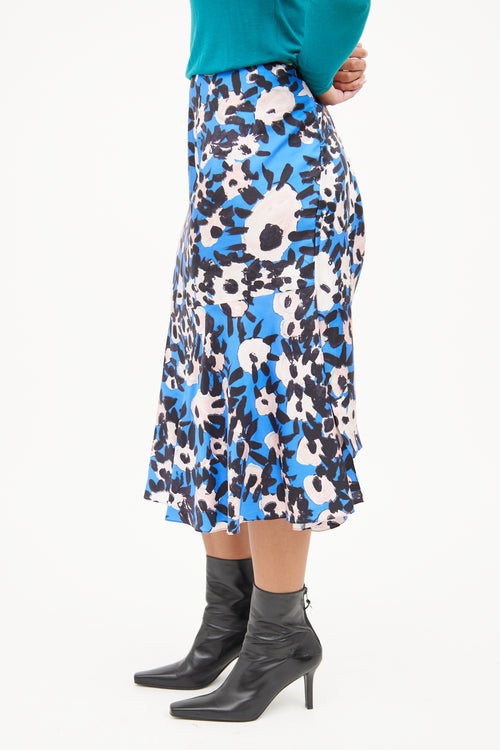 Marni Blue Pink Black Floral Print Skirt