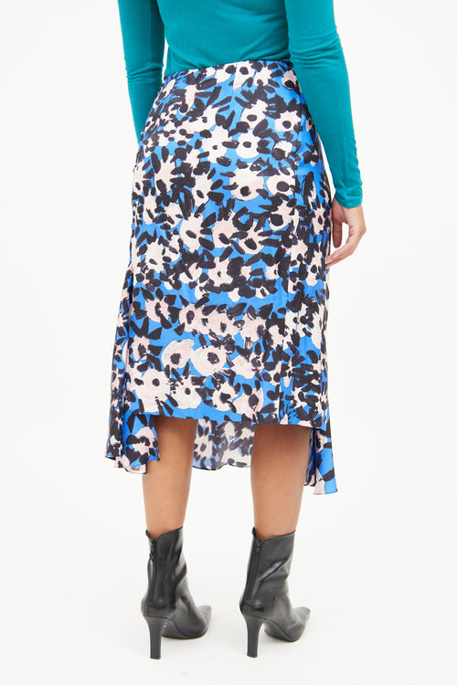 Marni Blue Pink Black Floral Print Skirt