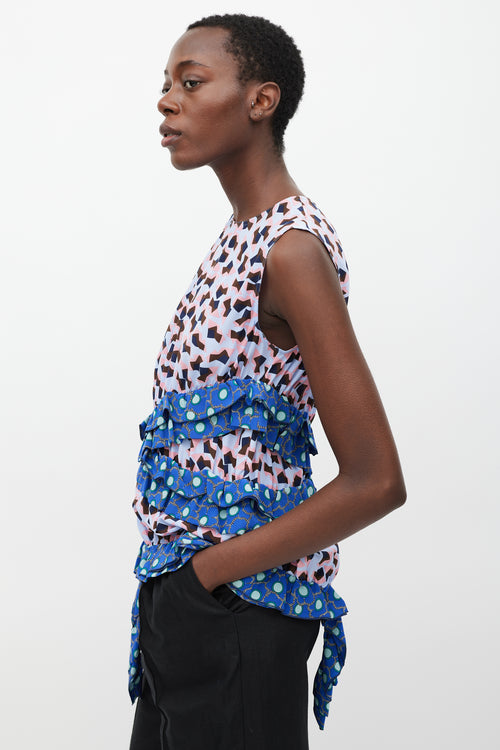 Marni Blue 
Multi Silk Printed Ruffle Blouse