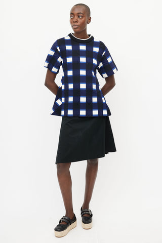 Marni Blue 
Multicolour Check Neoprene Top