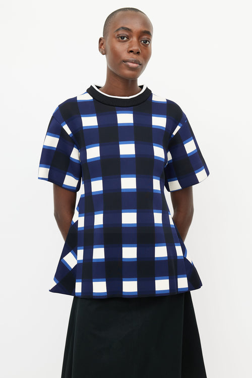 Marni Blue 
Multicolour Check Neoprene Top