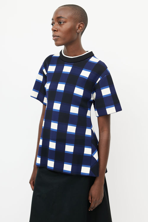 Marni Blue 
Multicolour Check Neoprene Top