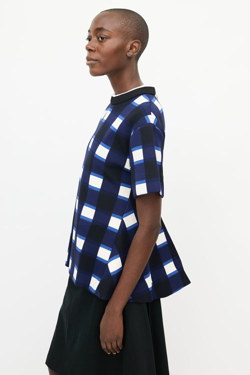 Marni Blue 
Multicolour Check Neoprene Top