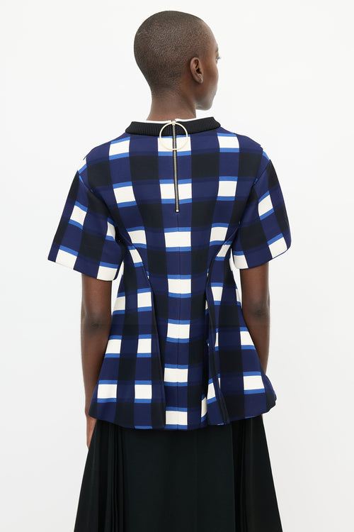 Marni Blue 
Multicolour Check Neoprene Top