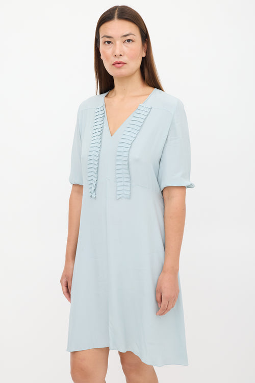 Marni Blue Pleated V-Neck Dress