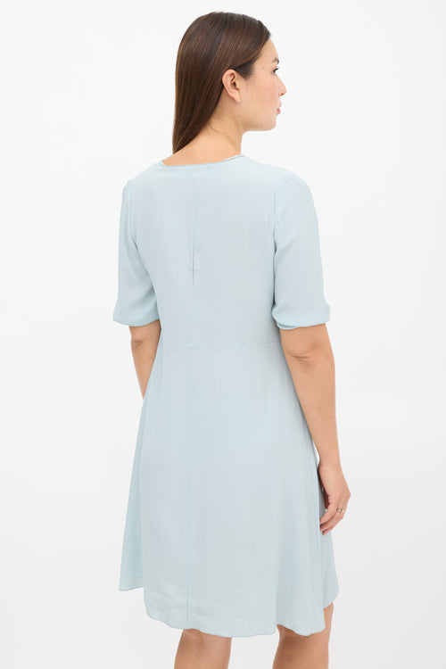 Marni Blue Pleated V-Neck Dress