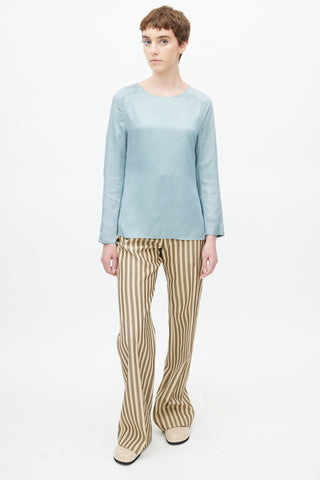 Marni Blue Satin Long Sleeve Blouse