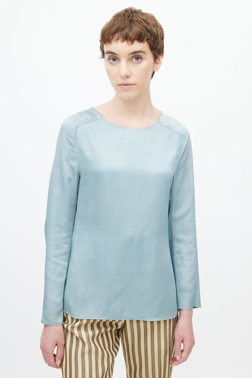 Marni Blue Satin Long Sleeve Blouse