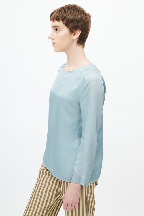 Marni Blue Satin Long Sleeve Blouse