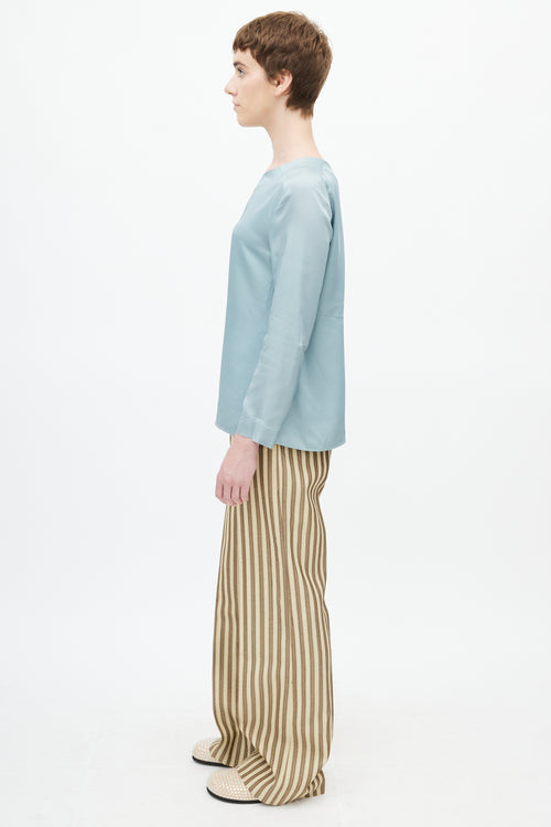 Marni Blue Satin Long Sleeve Blouse