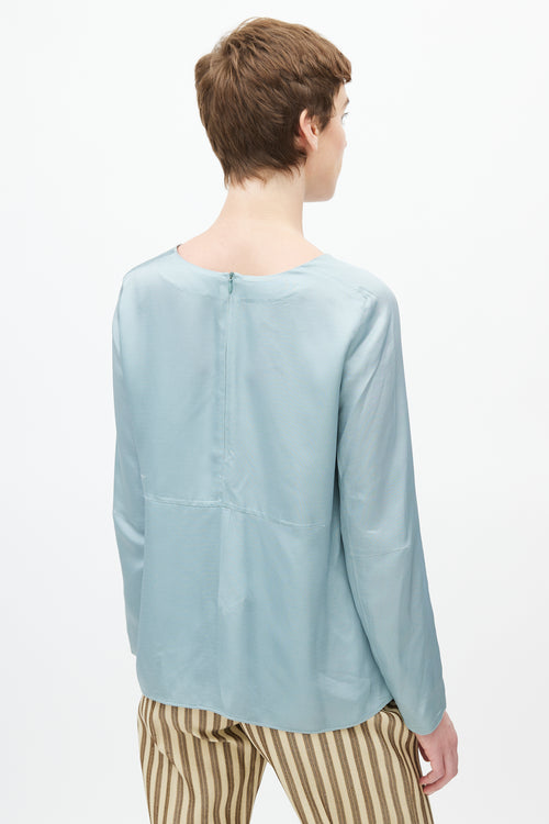 Marni Blue Satin Long Sleeve Blouse