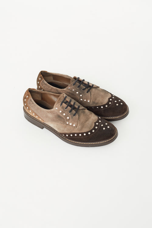 Brown 
Taupe Suede Studded Oxford