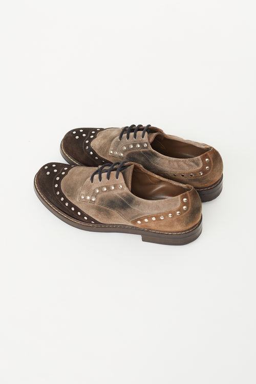 Brown 
Taupe Suede Studded Oxford