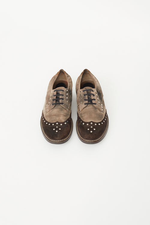 Brown 
Taupe Suede Studded Oxford