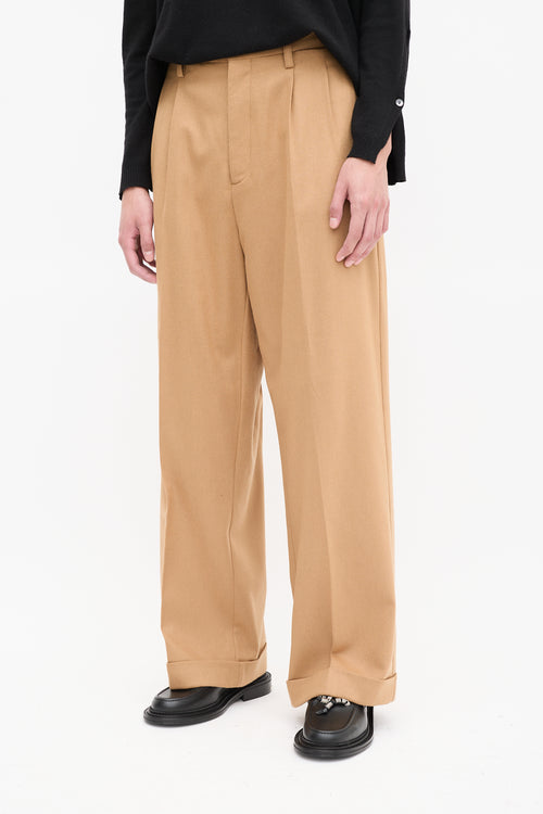 Marni Brown Wool Cuffed Wide Leg Trousers