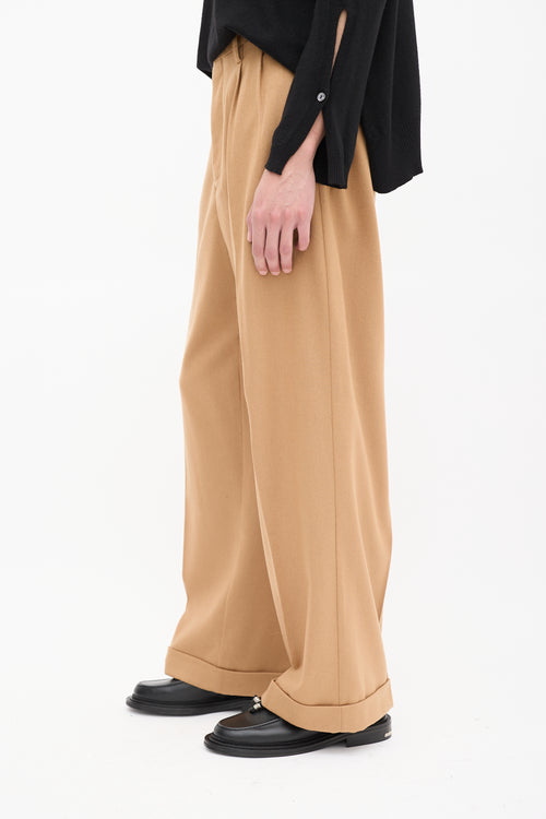 Marni Brown Wool Cuffed Wide Leg Trousers