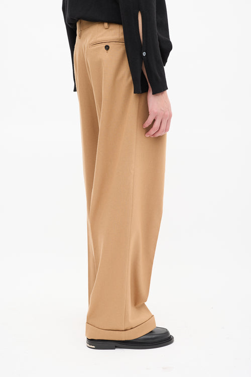 Marni Brown Wool Cuffed Wide Leg Trousers