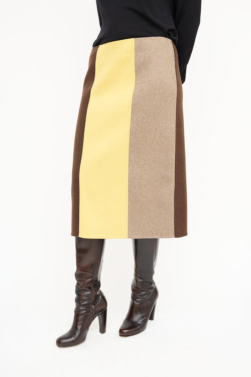 Marni Brown 
Yellow Colour Block Skirt