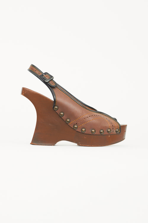 Marni Brown Slingback Wooden Wedge Clog