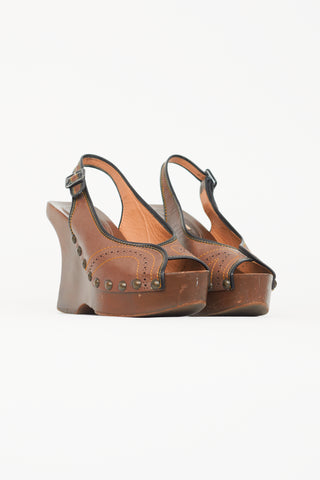 Marni Brown Slingback Wooden Wedge Clog