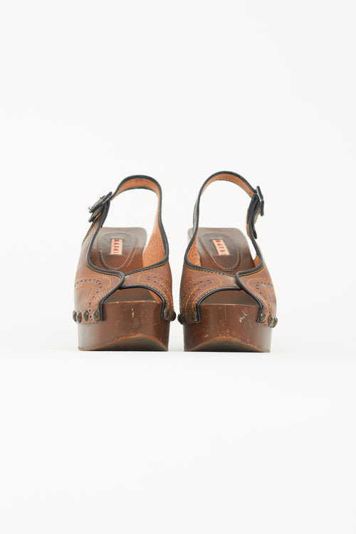 Marni Brown Slingback Wooden Wedge Clog