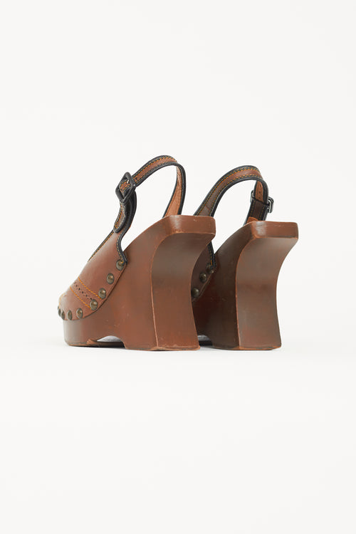 Marni Brown Slingback Wooden Wedge Clog