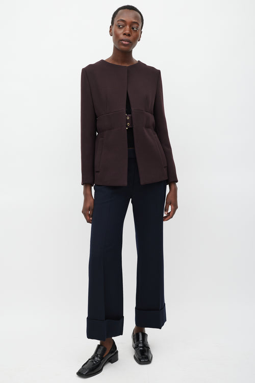 Marni Brown Wool Collarless Belted Blazer