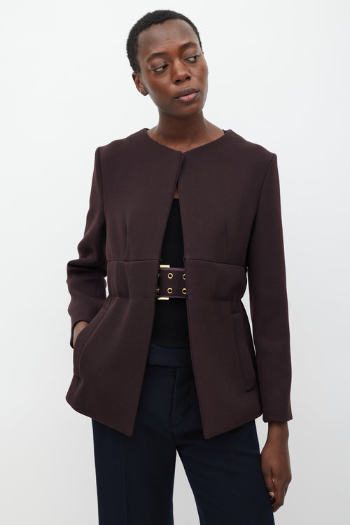 Marni Brown Wool Collarless Belted Blazer