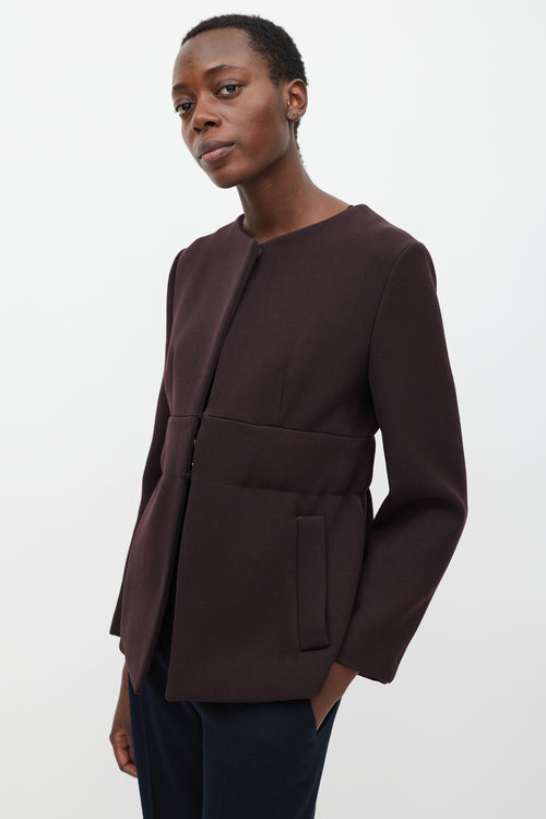 Marni Brown Wool Collarless Belted Blazer