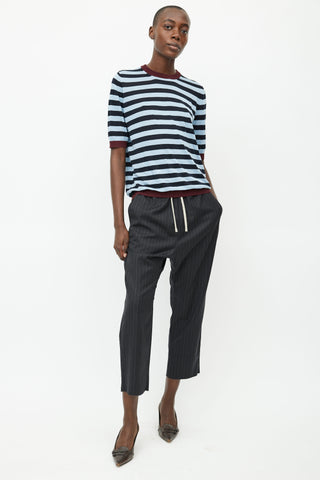 Marni Burgundy 
Blue Striped Knit Top