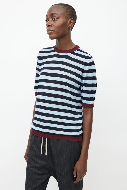 Marni Burgundy 
Blue Striped Knit Top