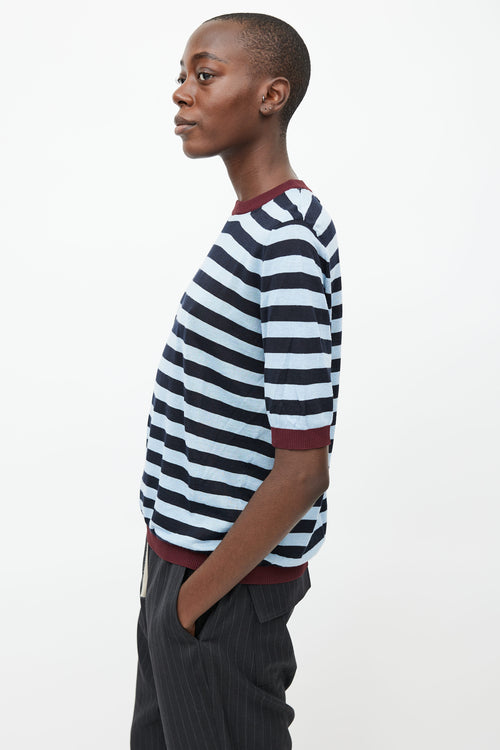 Marni Burgundy 
Blue Striped Knit Top