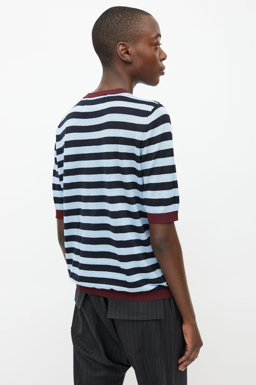 Marni Burgundy 
Blue Striped Knit Top