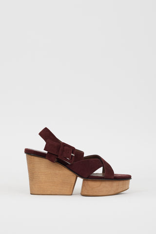 Marni Burgundy Suede 
Wooden Platform Sandal