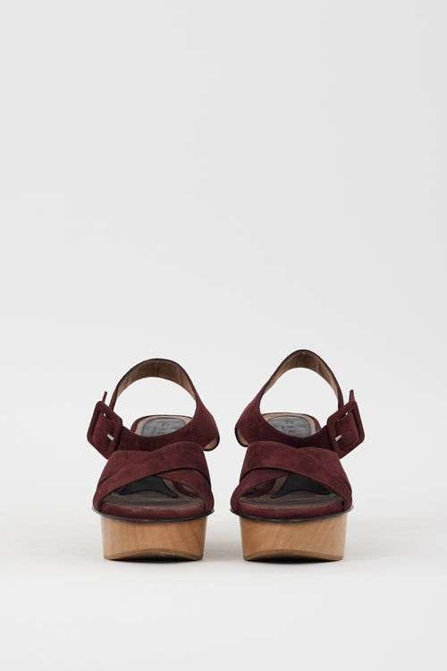 Marni Burgundy Suede 
Wooden Platform Sandal