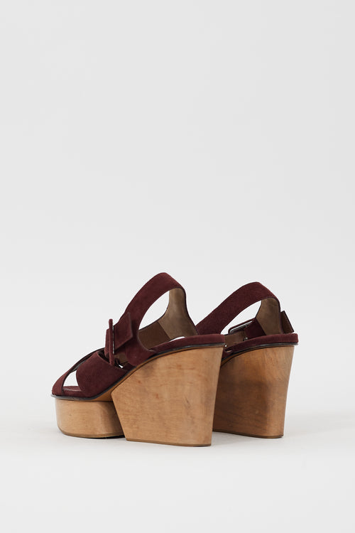 Marni Burgundy Suede 
Wooden Platform Sandal