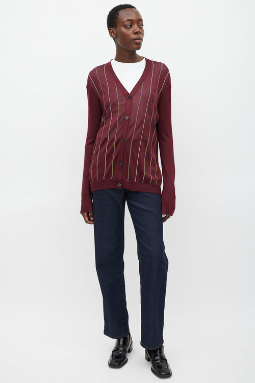 Marni Burgundy 
Multi Silk Stripe Cardigan